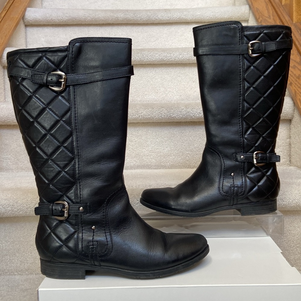 earthies black leather knee high boots